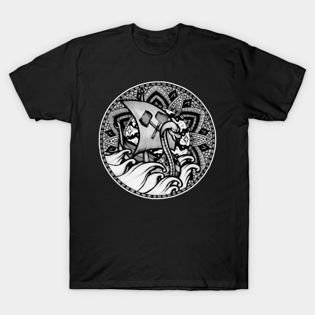 Viking Ship Mandala T-Shirt by Litedawn